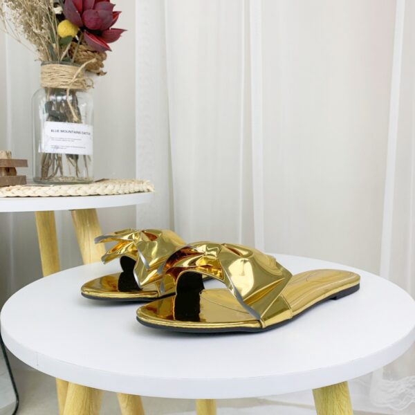 Gold Chrome Flat Slippers