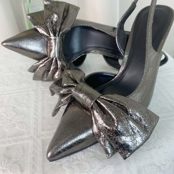 Bow Tie Metallic High-Heel Slingback