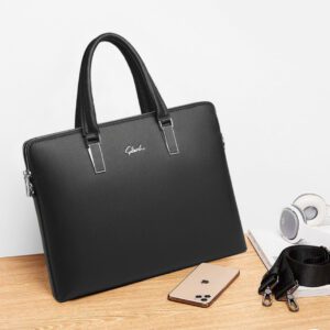 Saleerachi Penna Italia Double Zipper Leather Laptop Bag - Black - Image 6