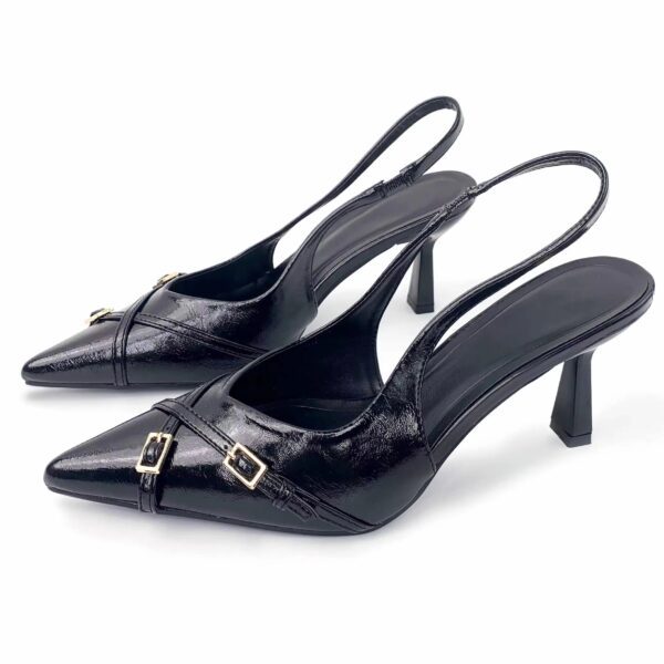 Black cross buckle slingback pump