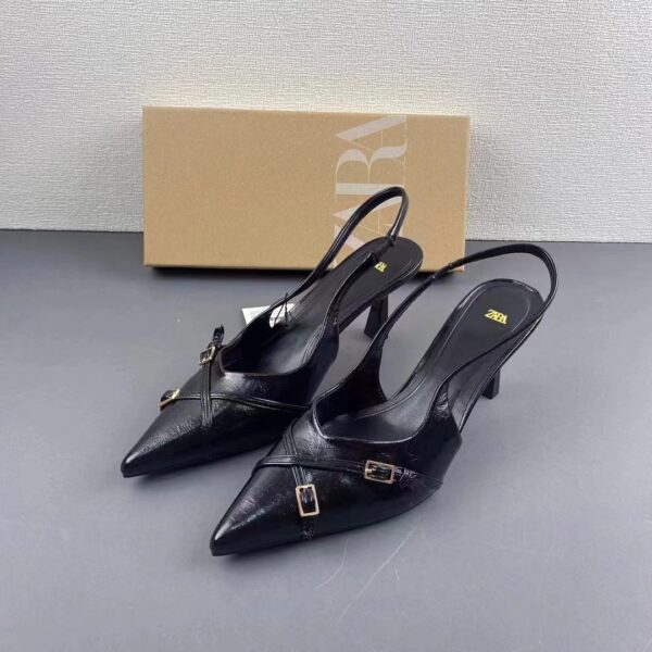 Black cross buckle slingback pump