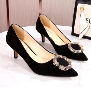 Black low heel covered shoe