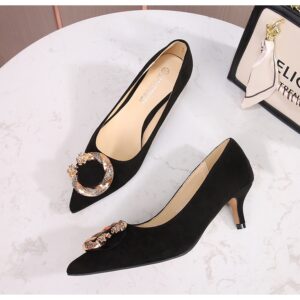 Black low heel covered shoe