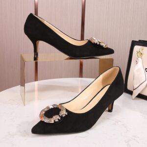 Black low heel covered shoe