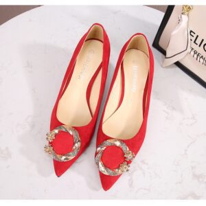 Red low heel covered shoe