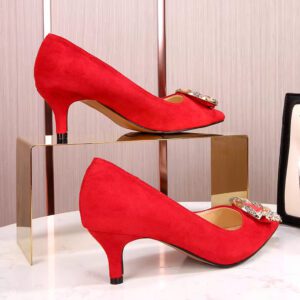 Red low heel covered shoe