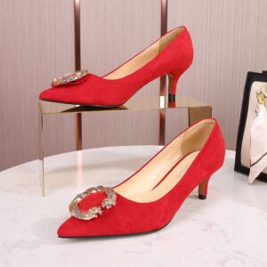 Red low heel covered shoe