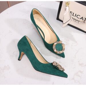 Green low heel covered shoe