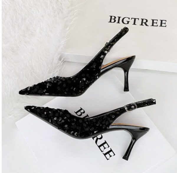 Black Sequin Sling Back heels