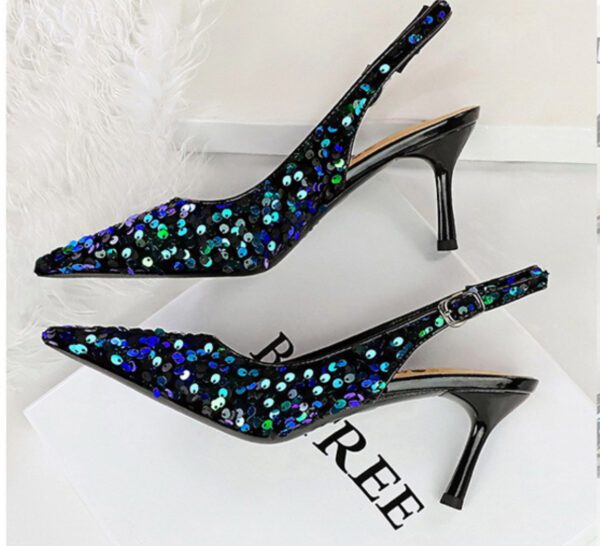 Coral Aqua Sequin Slingback Heels