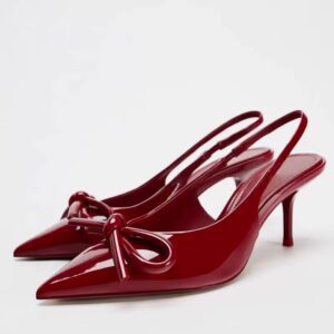 Maroon Red Vinyl Mid-Heel Slingback