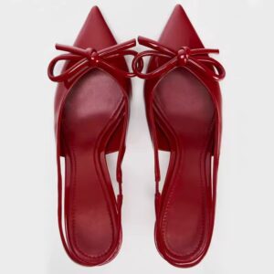 Maroon Red Vinyl Mid-Heel Slingback