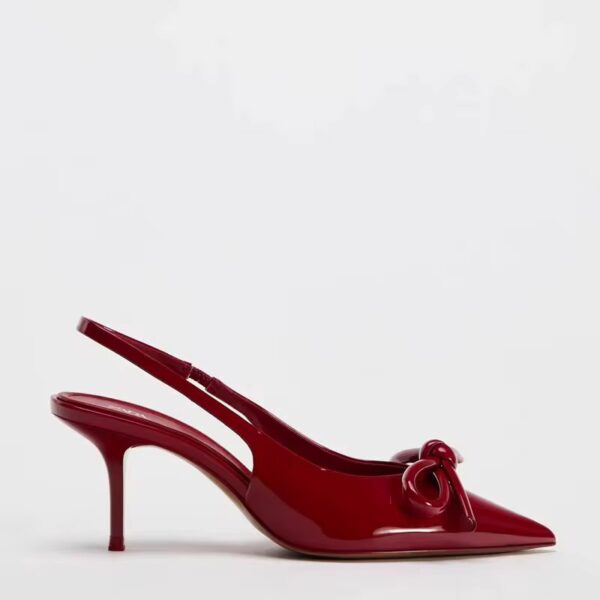 Maroon Red Vinyl Mid-Heel Slingback