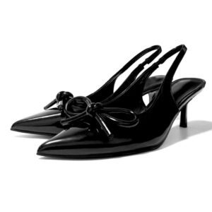 Black Vinyl Mid-Heel Slingback