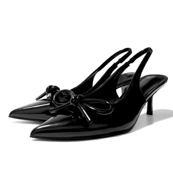 Black Vinyl Mid-Heel Slingback