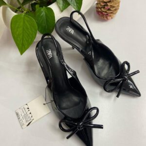 Black Vinyl Mid-Heel Slingback