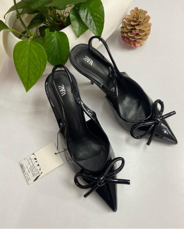 Black Vinyl Mid-Heel Slingback