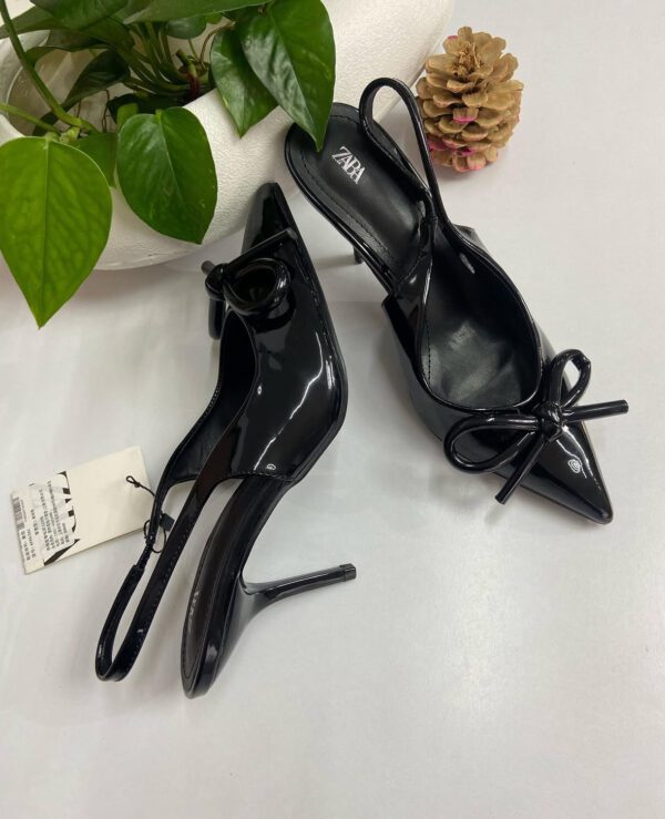 Black Vinyl Mid-Heel Slingback