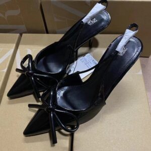 Black Vinyl Mid-Heel Slingback