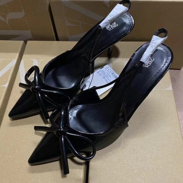 Black Vinyl Mid-Heel Slingback