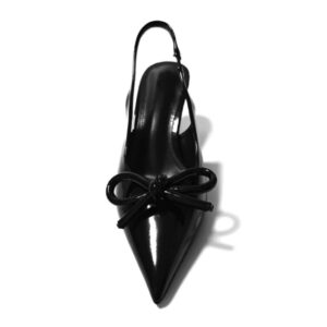 Black Vinyl Mid-Heel Slingback