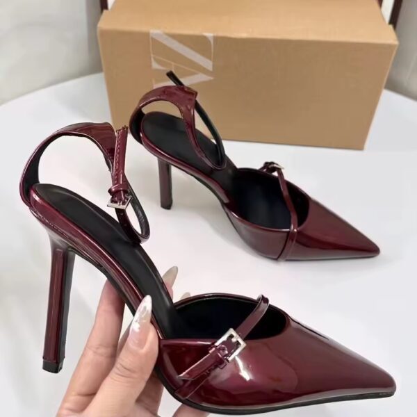 Wine Ankle Strap Pump