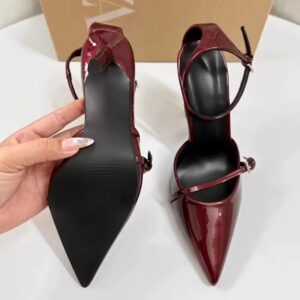 Wine Ankle Strap Pump