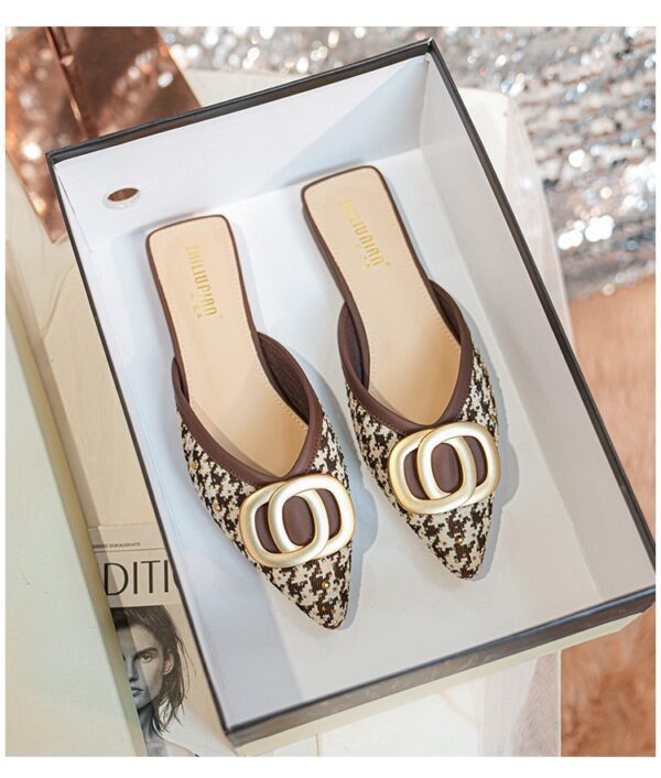 Brown embelished flat halfshoe