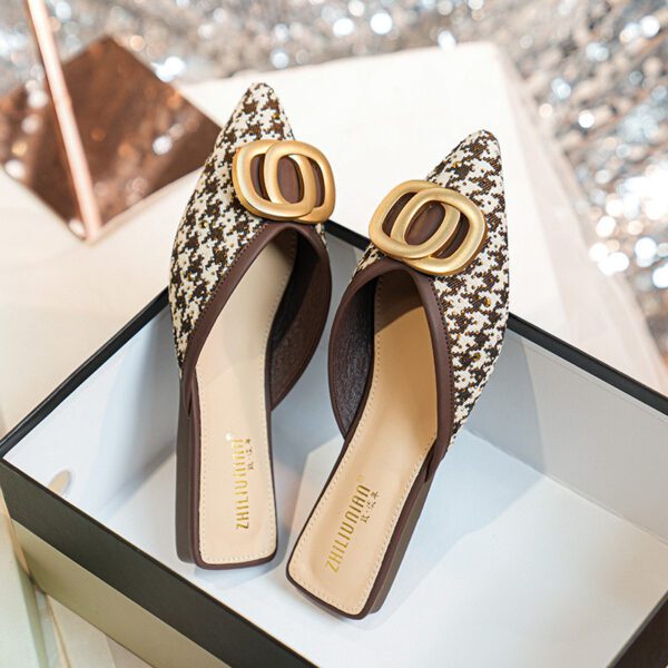 Brown embelished flat halfshoe