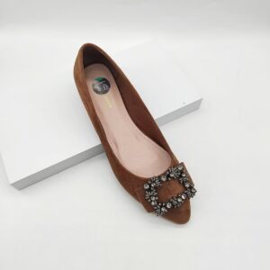 Brown Embellished Flat Shoes