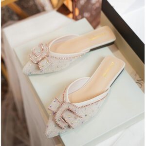 Nude embelished flat halfshoe