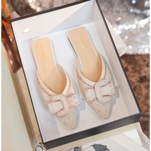 Nude embelished flat halfshoe