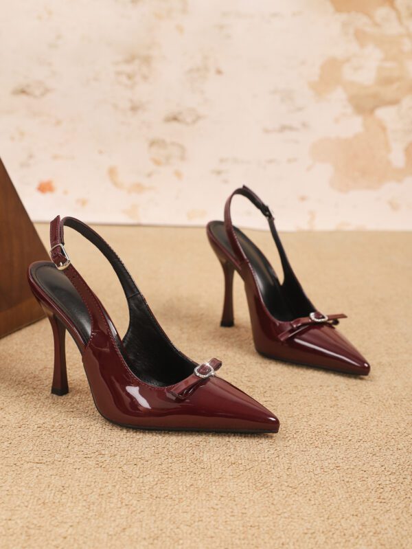 Velour Wine Patent Mid Heel Slingback with Bow