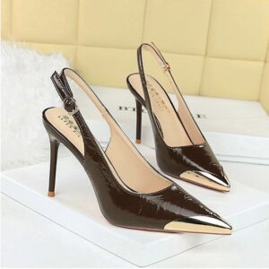 Mocha Luxe gold tip slingback