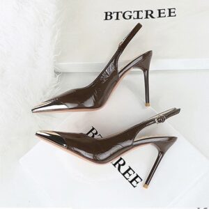 Mocha Luxe gold tip slingback
