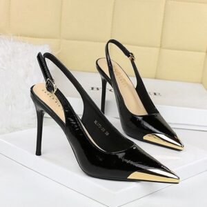 Noir Luxe gold tip slingback