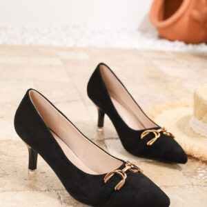 Luxe Black Suede Low Heel Full-Covered Shoe