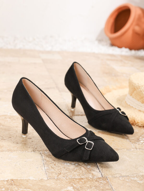 Classic Black Suede Low Heel Full-Covered Shoe