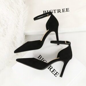 Black Velvet Full Ankle Strap Heel