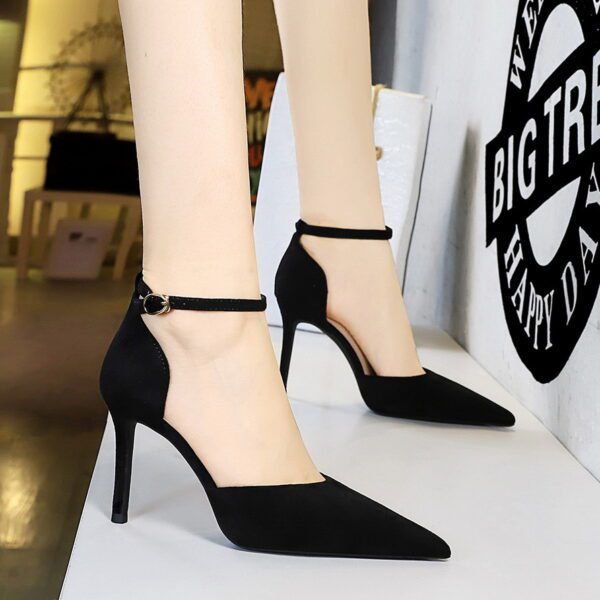 Black Velvet Full Ankle Strap Heel