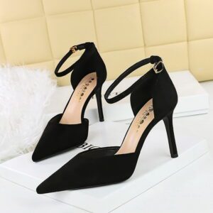 Black Velvet Full Ankle Strap Heel