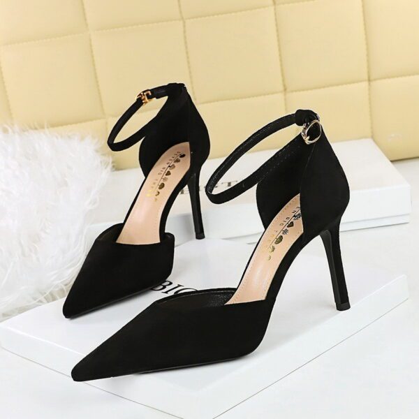 Black Velvet Full Ankle Strap Heel