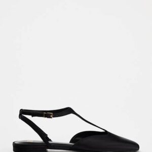 Black Charm T-Strap Flat Shoe