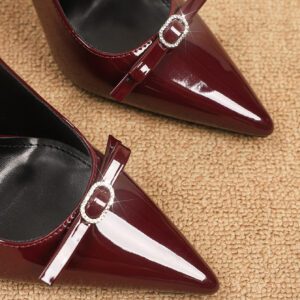 Velour Wine Patent Mid Heel Slingback with Bow