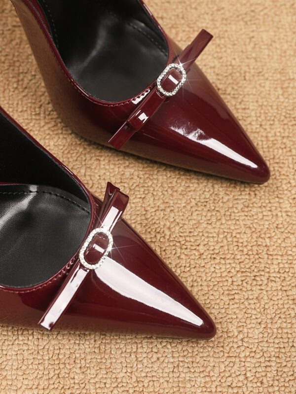 Velour Wine Patent Mid Heel Slingback with Bow