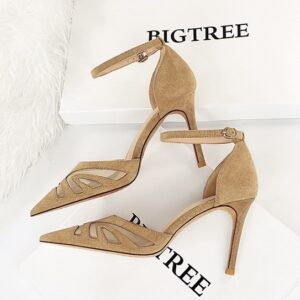 Caramel Charm Velvet Ankle Strap Heel