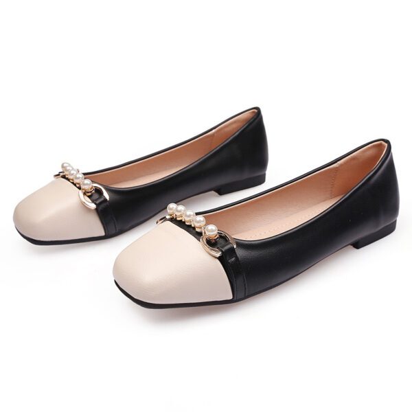 White and Black Beaded Flat Shoe