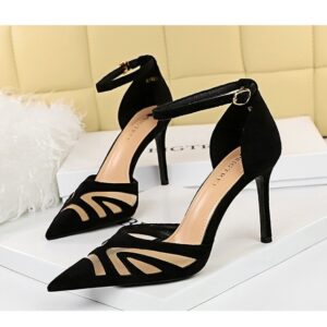 Black Charm Velvet Ankle Strap Heel