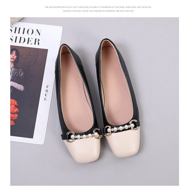 White and Black Beaded Flat Shoe
