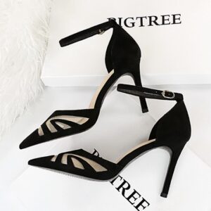 Black Charm Velvet Ankle Strap Heel